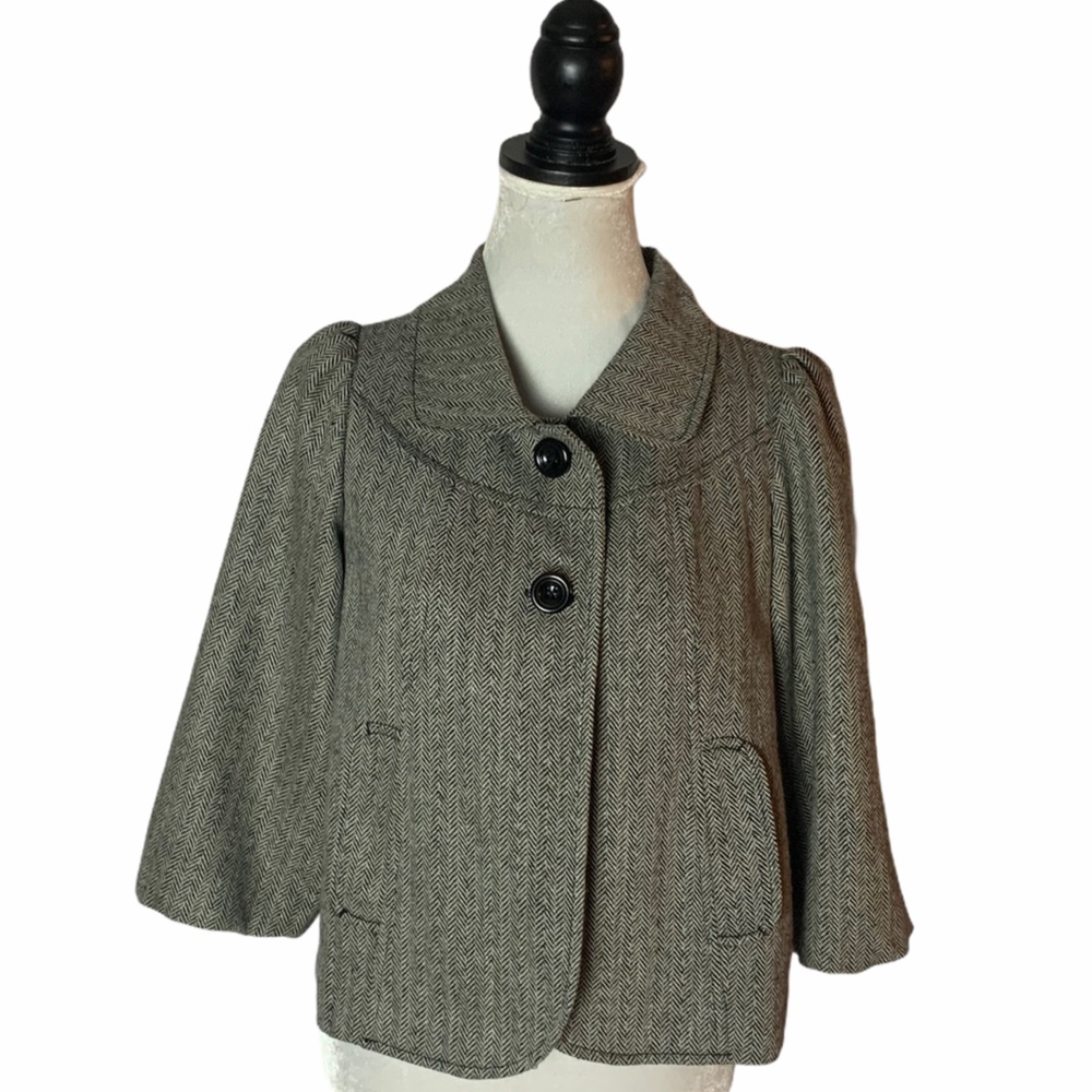 Lux. Houndstooth Grey Pea Coat M